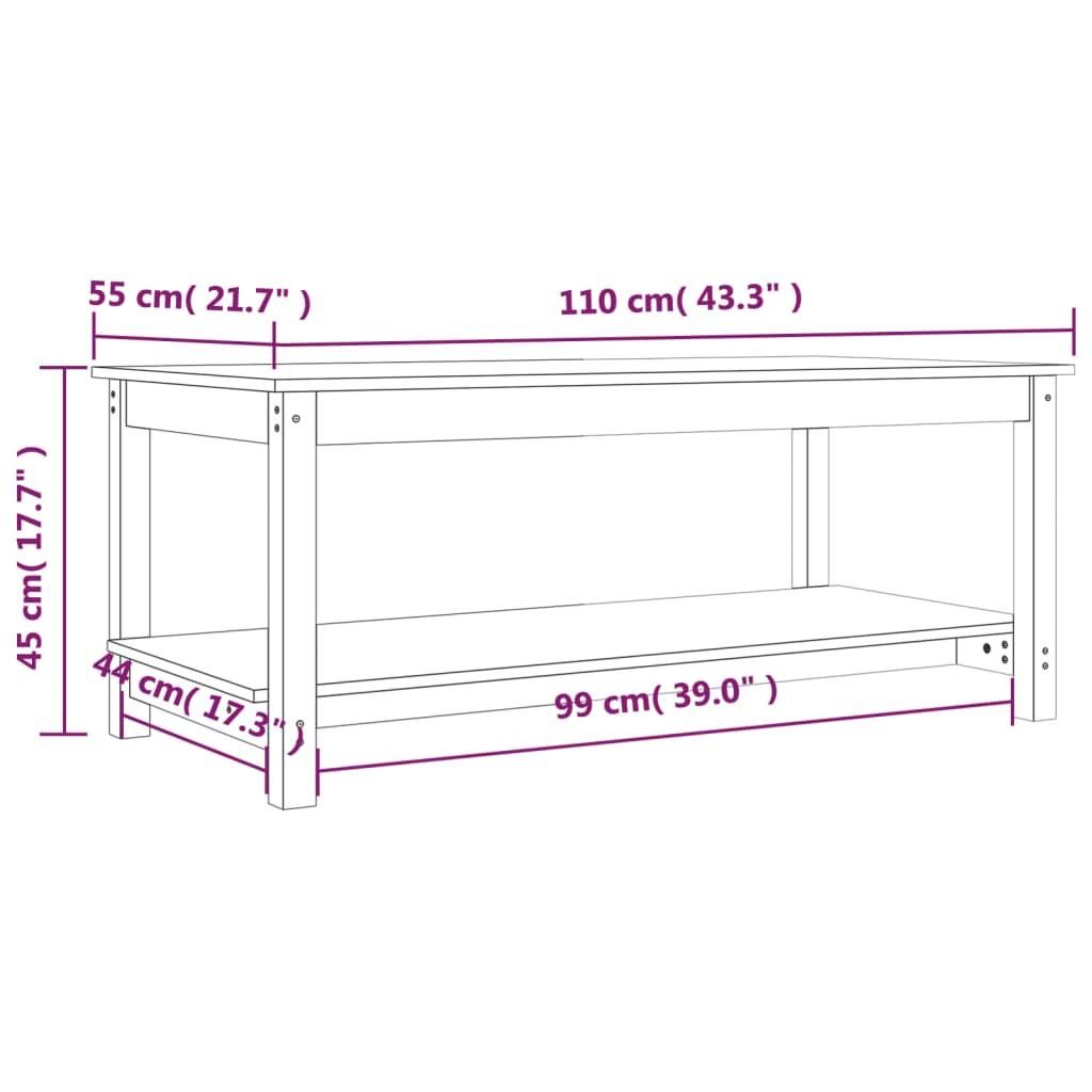 Stolik kawowy 110x55x45 cm z praktyczną półką lite drewno sosnowe czarny do salonu nr. 8