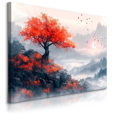Obraz Na Płótnie Czerwone Drzewo Krajobraz 70x50 Dekoracja do Sypialni - Miniaturka zdjęcia nr 1
