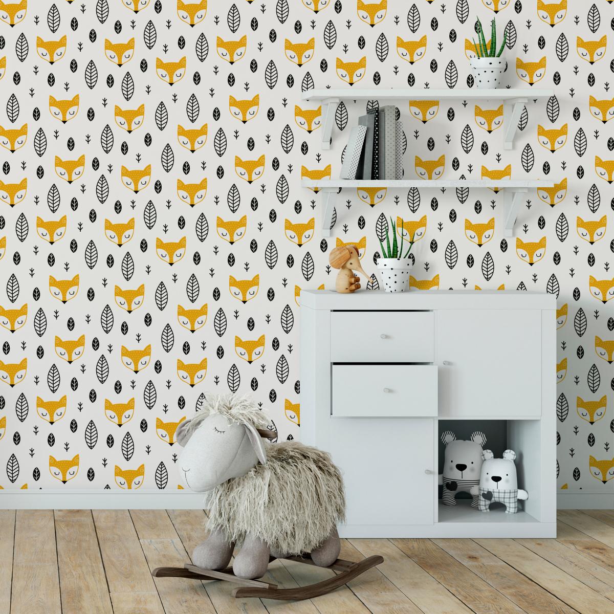 Tapeta Do Pokoju Dziecięcego LISY Liście Drzewka  nr. 7