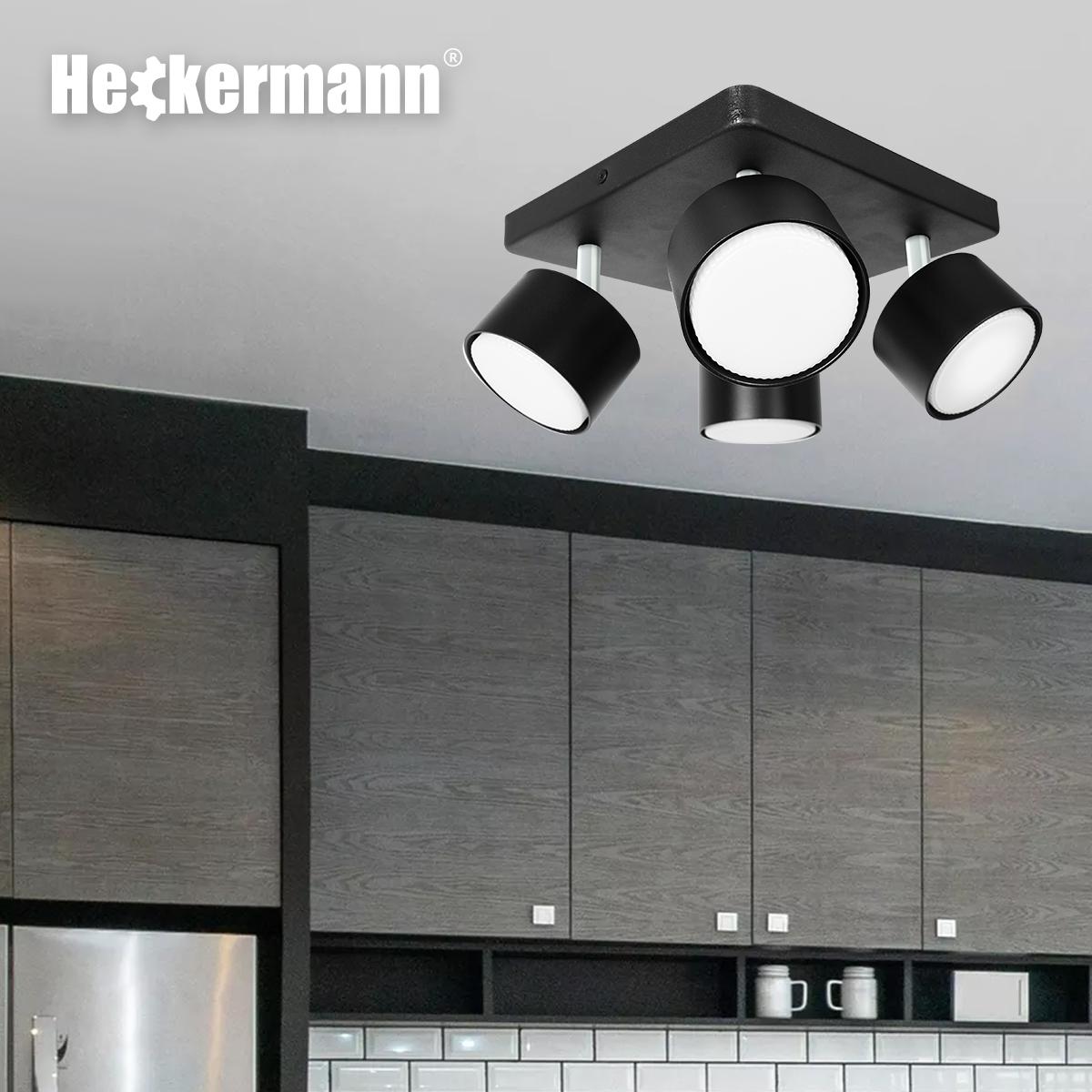 Lampa sufitowa punktowa LED Heckermann 8795318A Czarna 4x głowica nr. 5