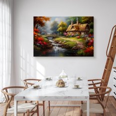 Obraz Na Płótnie Krajobraz Strumyk Domek Na Wsi 100x70 Natura Las - Miniaturka zdjęcia nr 4