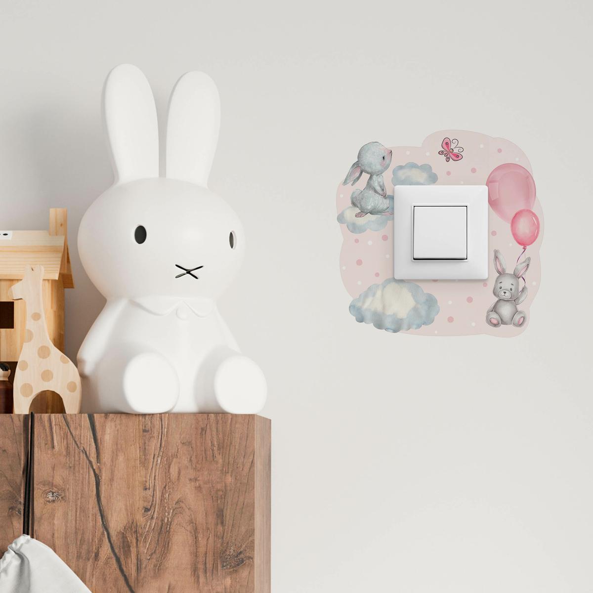Naklejka Pod Kontakt Dla Dzieci Króliczki 20x20 Różowe Balony Kropki Chmurki nr. 4