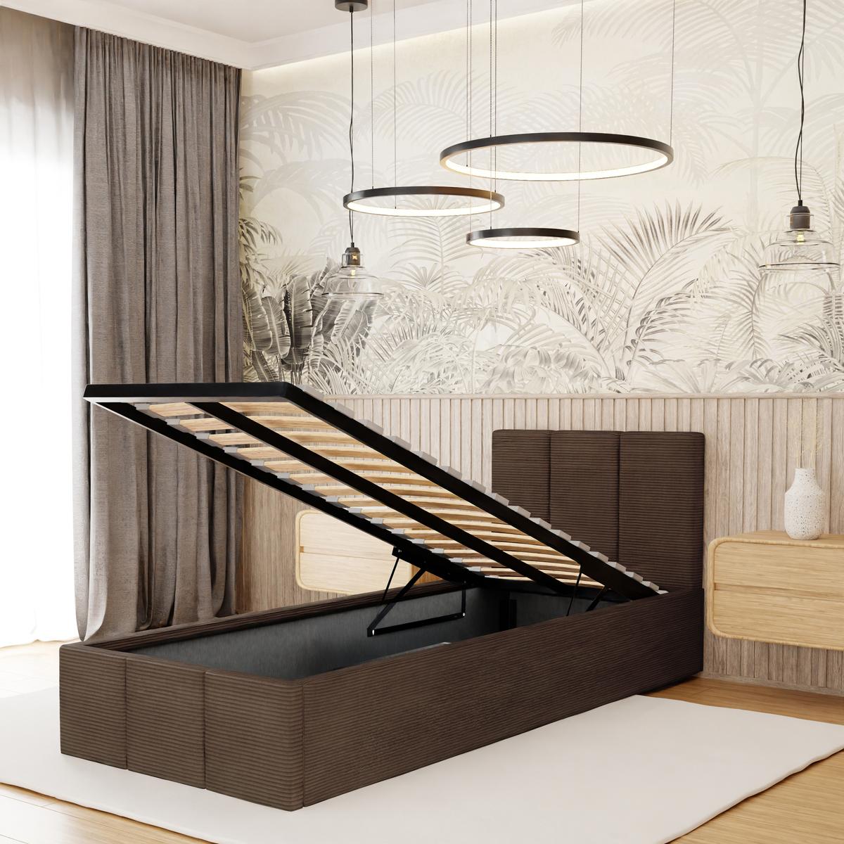 Łóżko Tapicerowane Do Sypialni 90x200cm Podwójne z Pojemnikiem Brązowe nr. 4