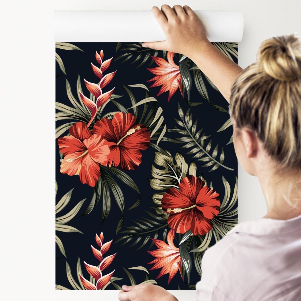 Tapeta Ścienna KWIATY Hibiskusa Liście Tropikalne  nr. 7