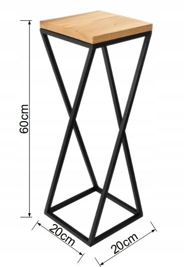 Kwietnik 60x20 cm do salonu sypialni stojak metal deska dąb prawdziwe drewno i stal nr. 4