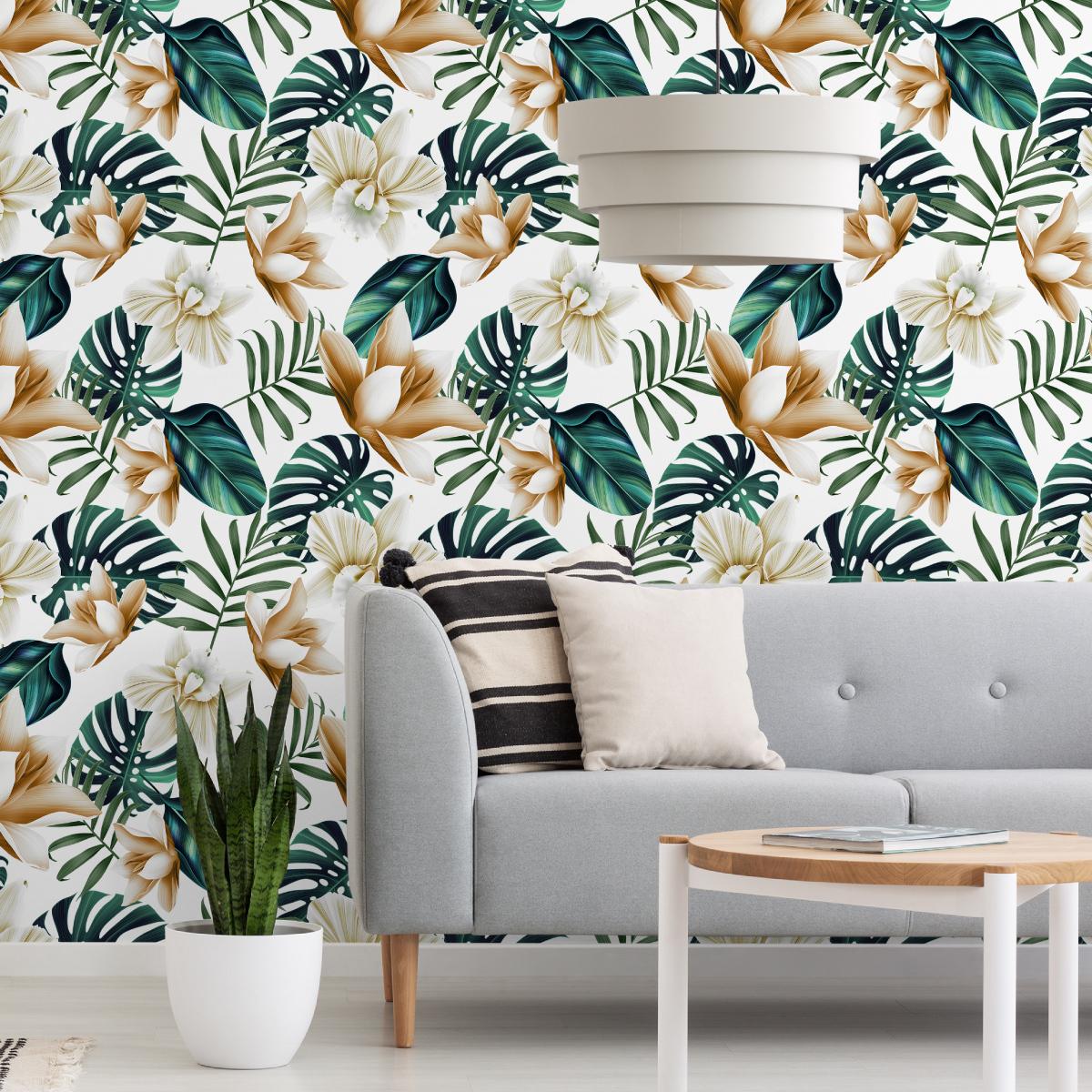 Tapeta kwiaty w stylu retro, monstera nr. 4