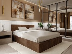 Łóżko tapicerowane do sypialni 180x200x100 cm podwójne z pojemnikiem modne brązowe - Miniaturka zdjęcia nr 5