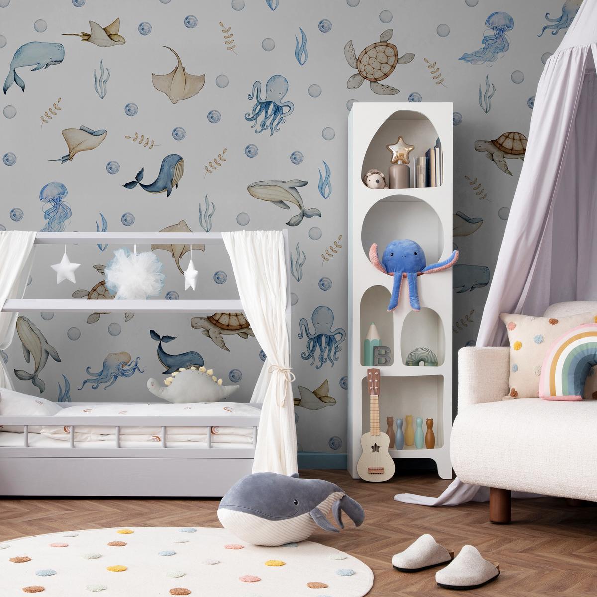 Naklejki Dla Dzieci Morskie Zwierzęta Wieloryby 120x60 Ośmiornice ZESTAW nr. 7
