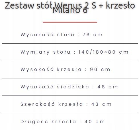 Zestaw do jadalni stół WENUS 140/180x80 cm rozkładany + 6 krzeseł MILANO biały nr. 4