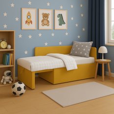 Łóżko dziecięce Viluś 108x81x78 cm sofa rozkładana narożnik jednoosobowy z funkcją spania i przechowywania żółty - Miniaturka zdjęcia nr 2