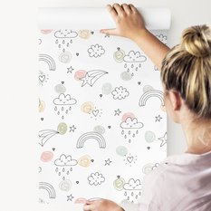 Tapeta Dziecięca Rysowane CHMURKI Gwiazdki Tęcza 53x1000  - Miniaturka zdjęcia nr 4