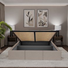 Łóżko Tapicerowane Do Sypialni 180x200 Podwójne z Pojemnikiem Beżowe - Miniaturka zdjęcia nr 6