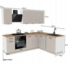 Zestaw mebli kuchennych MIX 240x180 kuchnia narożna szafki kuchenne górne dolne kaszmir ryflowane z blatem dąb evoke - Miniaturka zdjęcia nr 3