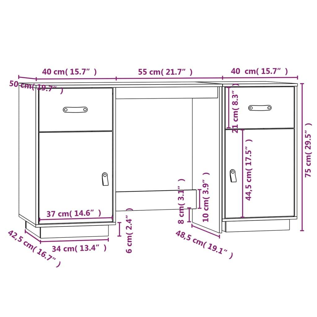 Biurko 135x50x75 cm z szafkami i szufladami czarne z drewna sosnowego do pokoju lub biura czy gabinetu nr. 10