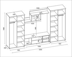 Meblościanka JOWISZ 330x200x53 cm zestaw mebli do salonu bieliźniarka RTV Sonoma ciemna Sonoma jasna MDF  - Miniaturka zdjęcia nr 2