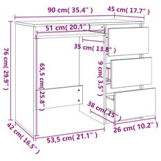 Biurko 90x45x76 cm z szufladami przydymiony dąb do biura pokoju lub gabinetu - Miniaturka zdjęcia nr 8