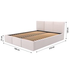 Łóżko tapicerowane do sypialni 180x200x120 cm podwójne z pojemnikiem modne kremowe - Miniaturka zdjęcia nr 16