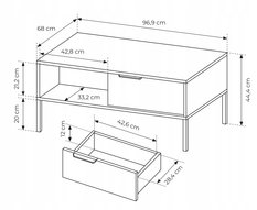 Stolik kawowy RAVE 96x44x60 cm z szufladami do salonu beż/wiking  - Miniaturka zdjęcia nr 5