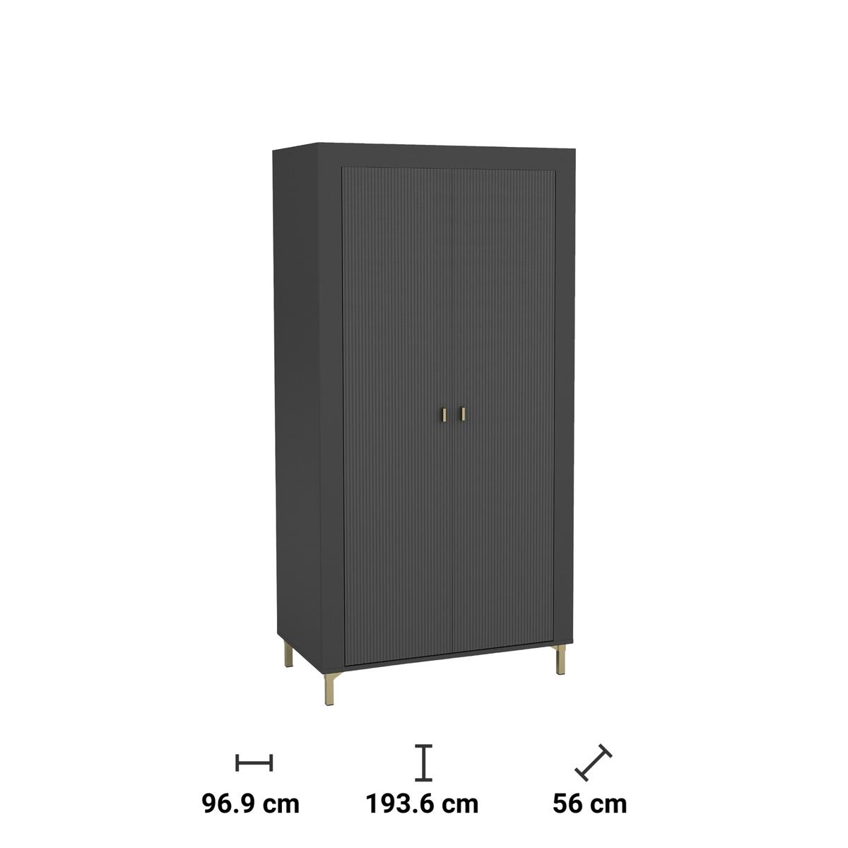 Szafa 96,9x56x193,6 cm  Mossa  dwudrzwiowa czarny do sypialni i pokoju nr. 4