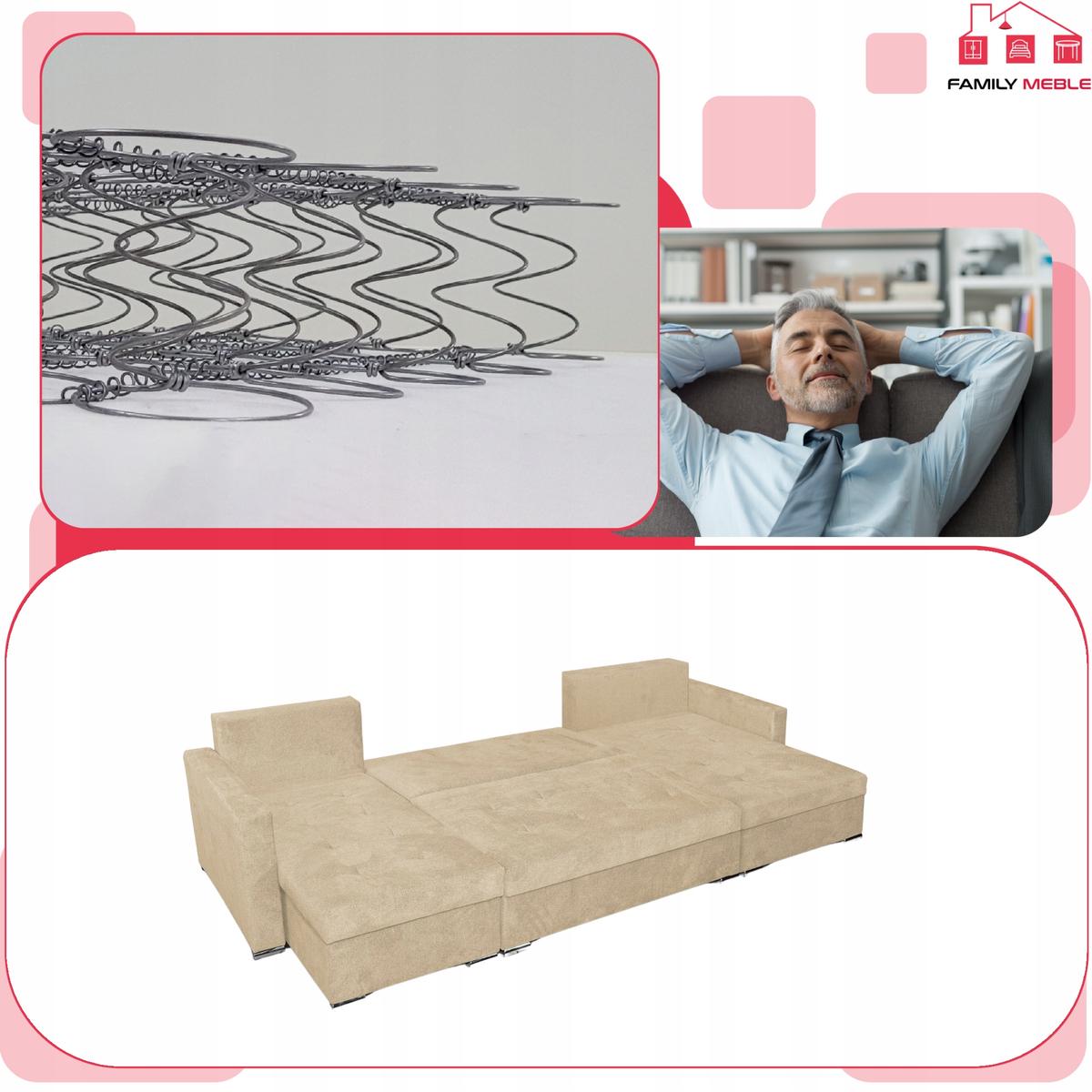 Narożnik Bella BIG 298x74x140 cm kształt U z funkcją spania i przechowywania Angel beżowy nr. 5