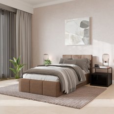 Łóżko Pojedyncze 90x200cm łóżko tapicerowane z pojemnikiem beżowe do sypialni wezgłowie 88 cm - Miniaturka zdjęcia nr 1