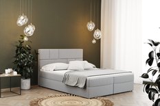 Łóżko BALI 200x200 cm z funkcją przechowywania i materacem do sypialni jasnoszare