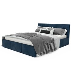 Łóżko tapicerowane  140x200x120 cm do sypialni podwójne z pojemnikiem automatycznym granatowy  - Miniaturka zdjęcia nr 10