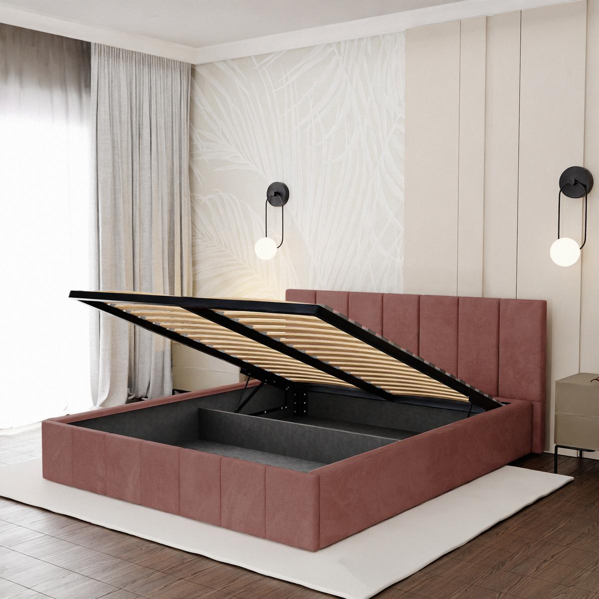 Łóżko tapicerowane 160x200 premium z pojemnikiem do sypialni różowe wezgłowie 107 cm nr. 6