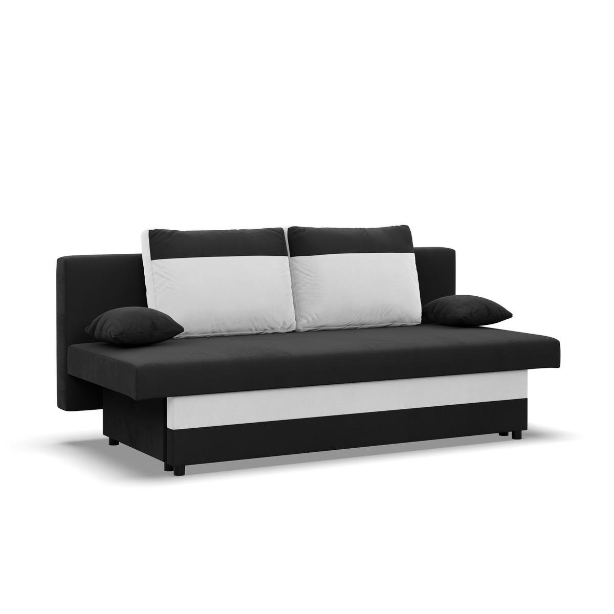 Kanapa 3-osobowa NOLA 191x85x86 cm wygodna sofa rozkładana z pojemnikiem do pokoju do salonu czarna biała