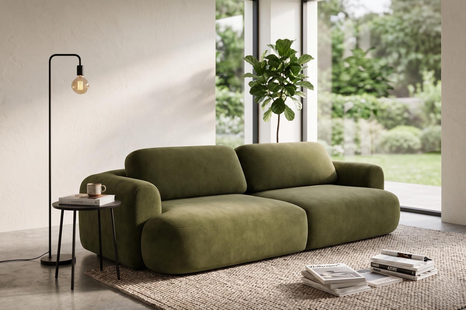 Kanapa z funkcją spania ITALY 250x100x82 cm BLUVEL 77 trzyosobowa sofa rozkładana khaki