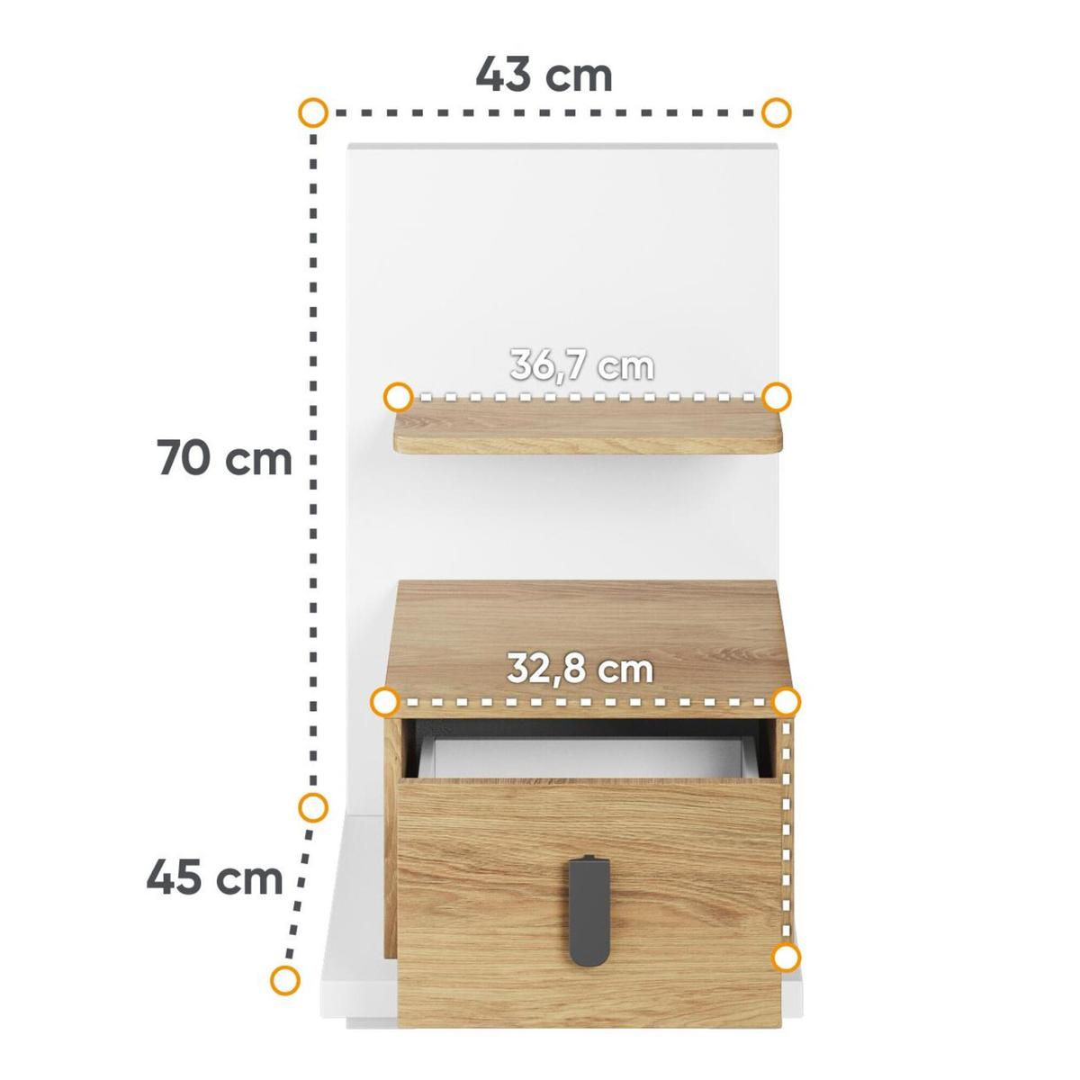 Szafka nocna Lewy Simi 43 cm do sypialni stolik biały hikora naturalna nr. 3