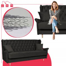 Kanapa z funkcją spania GAJA 212x95x93 cm uszak rozkładana wersalka pikowana z poduszkami AURA czarny - Miniaturka zdjęcia nr 14