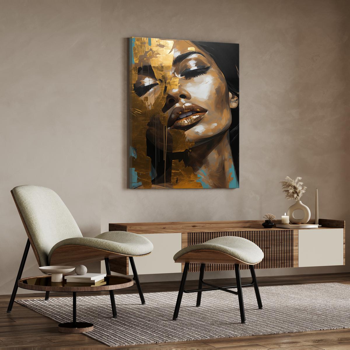 Obraz Na Ścianę Nowoczesny PORTRET Kobiety Styl Glamour Złote Usta 80x120cm nr. 3