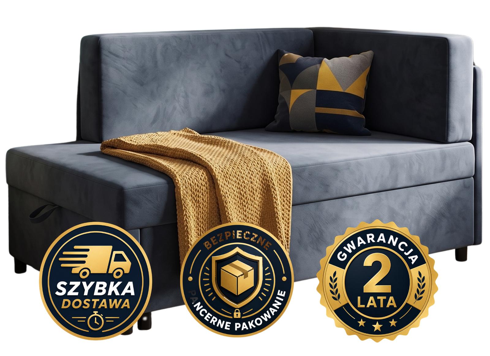 Sofa rozkładana dziecięca Viluś 106x75x80 cm narożnik jednoosobowy do pokoju z funkcją spania i przechowywania dla dzieci grafit