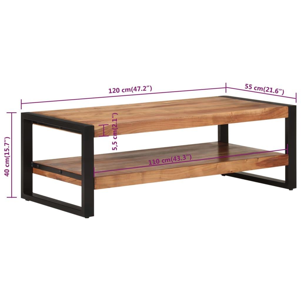 Stolik kawowy 120x55x40 cm z półką z litego drewna akacjowego do salonu nr. 7