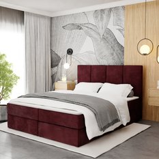 Łóżko kontynentalne 180x200x113 cm tapicerowane podwójne z materacem bordowe - Miniaturka zdjęcia nr 7