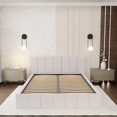 Łóżko tapicerowane 140x200 premium z pojemnikiem do sypialni kremowe wezgłowie 107 cm - Miniaturka zdjęcia nr 5