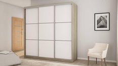 Szafa przesuwna 3-drzwiowa do sypialni Sonoma Jasna/biały 220x220x64 cm