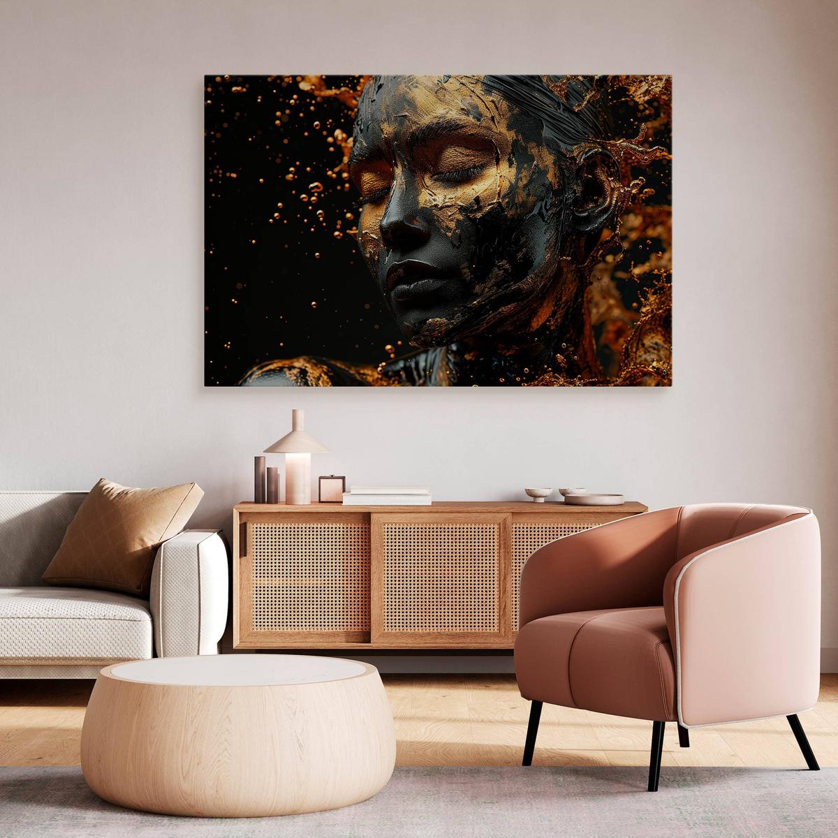 Obraz Na Płótnie Abstrakcyjna Kobieta Złota Farba 40x30 Dekoracja Nowoczesna nr. 6
