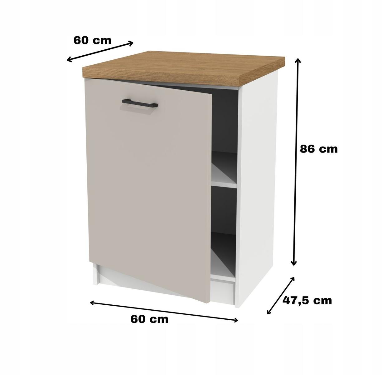 Szafka kuchenna dolna 60x86x60 cm z szufladami kaszmir i z blatem dąb kamienny czarne uchwyty do kuchni nr. 2