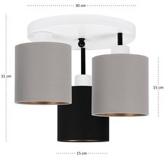 Lampa sufitowa 30 x 30 x 31 cm trzypunktowa gwint E27biała z szaro-czarnymi abażurami do salonu - Miniaturka zdjęcia nr 4