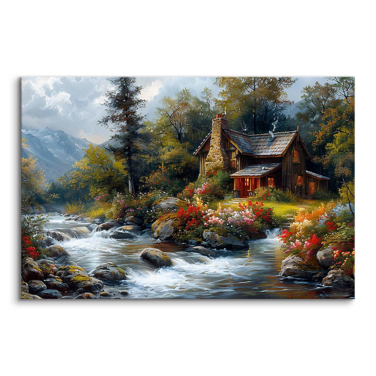 Obraz Na Płótnie Krajobraz Drewniany Domek W Górach 120x80 Krajobraz Nowoczesny nr. 2