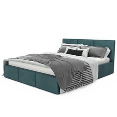 Łóżko tapicerowane 140x200x120 cm do sypialni podwójne z pojemnikiem schowek na pościel turkusowy - Miniaturka zdjęcia nr 10