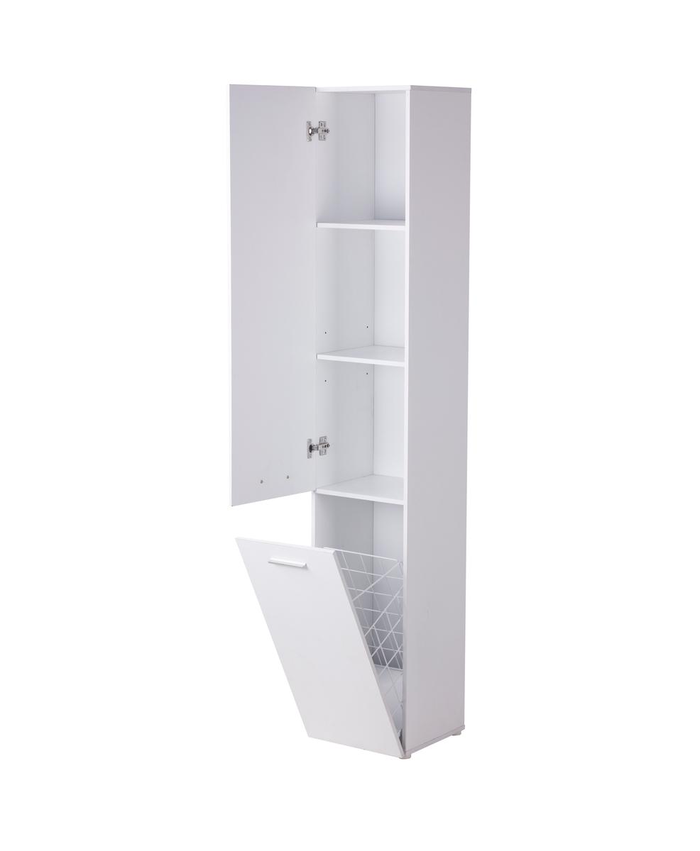 Szafka łazienkowa słupek LUBA I 174×30×30 cm z szafkami i półkami oraz koszem do łazienki biała nr. 2