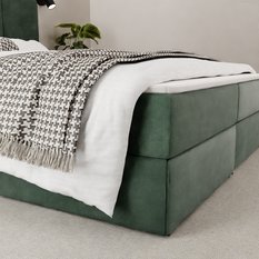 Łóżko kontynentalne 160x200x113 cm tapicerowane podwójne z materacem butelkowa zieleń - Miniaturka zdjęcia nr 6