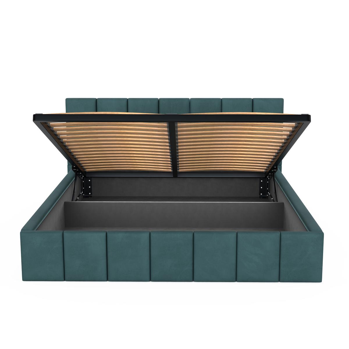 Łóżko tapicerowane 140x200 premium z pojemnikiem do sypialni turkusowe wezgłowie 107 cm nr. 12