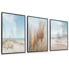 Zestaw 3X Plakat W Ramie Morze Wydmy Plaża Trawa Pamapsowa Styl Boho 60x80cm - Miniaturka zdjęcia nr 1