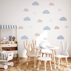 NAKLEJKA NA ŚCIANĘ DO POKOJU DZIECKA 120x60 NIEBIESKO-BEŻOWE CHMURKI - Miniaturka zdjęcia nr 4