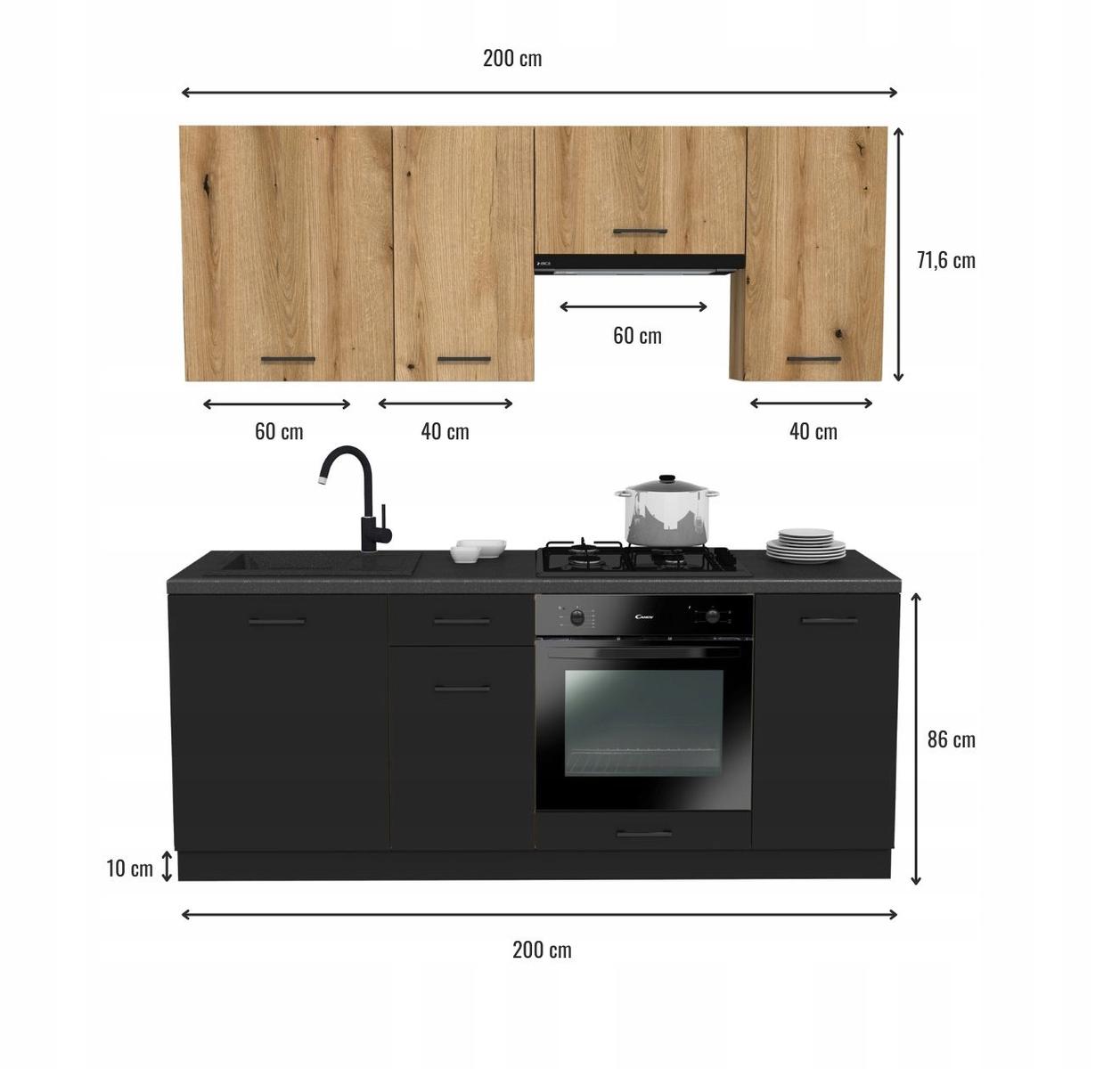 Zestaw mebli kuchenny Capri 200 cm Czarny / Dąb Evoke z blatem District Dark nr. 3