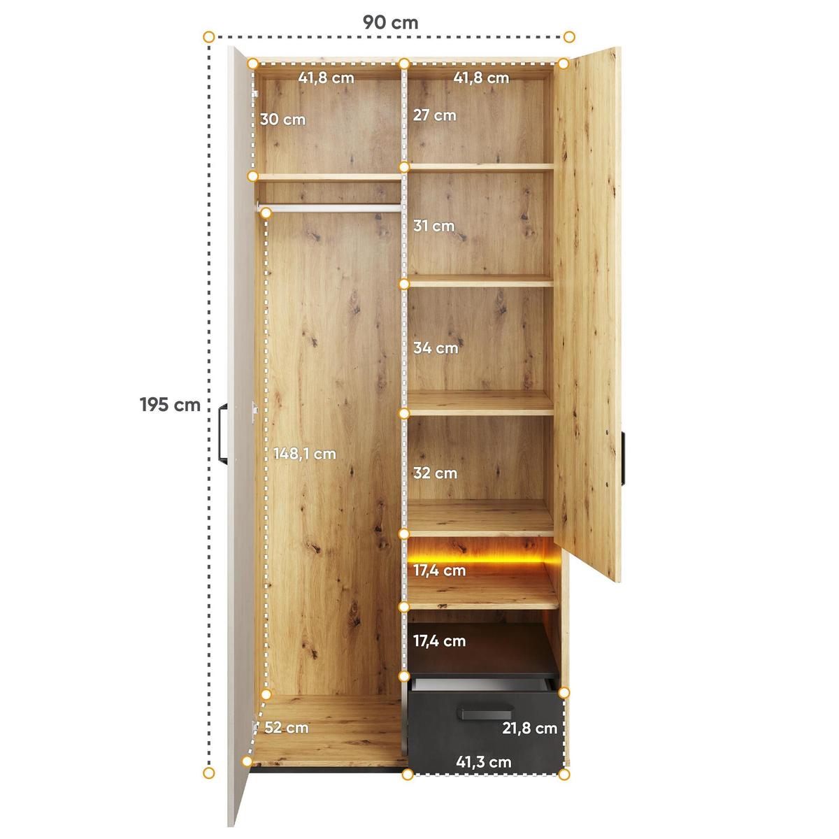 Szafa otwierana Qubic 90 cm do sypialni przedpokoju garderoby dąb nr. 4